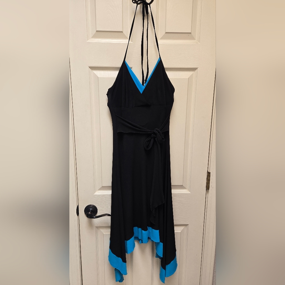 Vintage Rampage Black And Blue Halter Dress, Medium